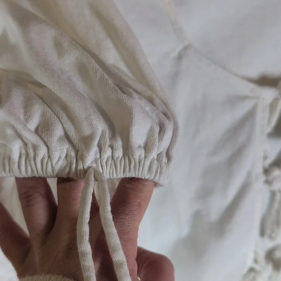 411-Free People Cream Tie-Front Puff Sleeve Crop Top - Picture 6 of 6